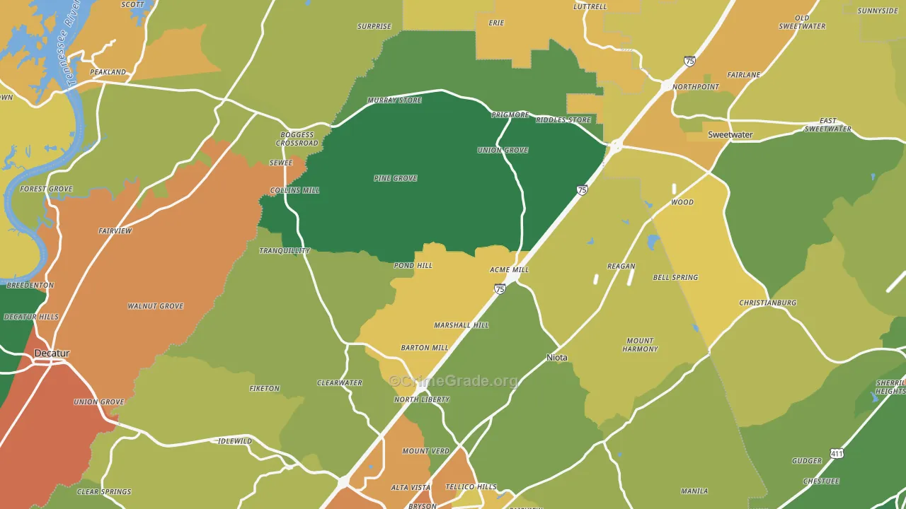 Union Grove, TN Map of Vandalism Rates