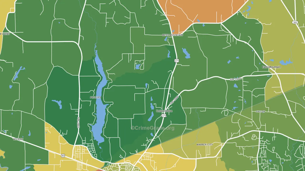 Union Grove, TX Map of Vandalism Rates