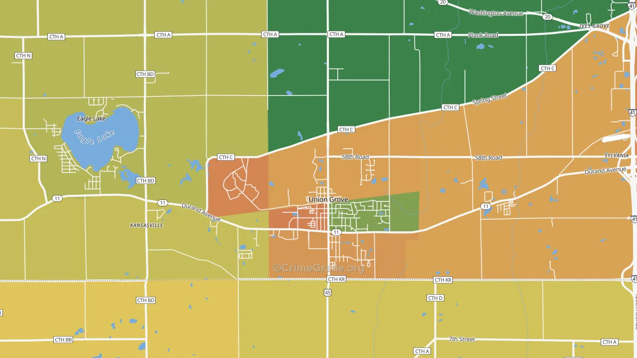 Union Grove, WI Map of Vandalism Rates