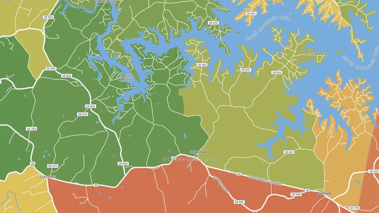 Union Hall, VA Map of Vandalism Rates