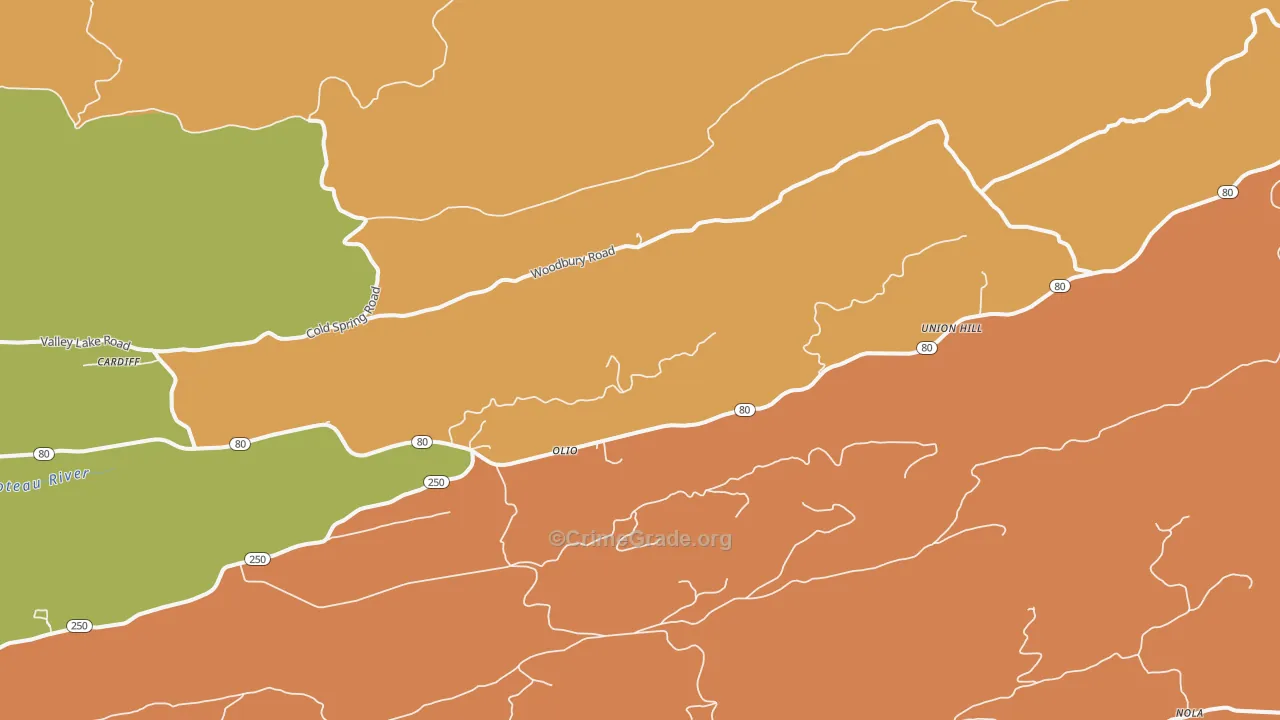 Union Hill, AR Map of Vandalism Rates
