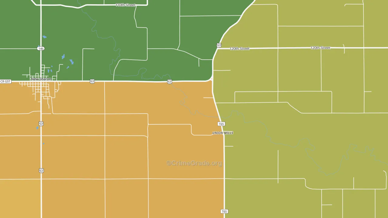 Union Mills, IA Map of Vandalism Rates