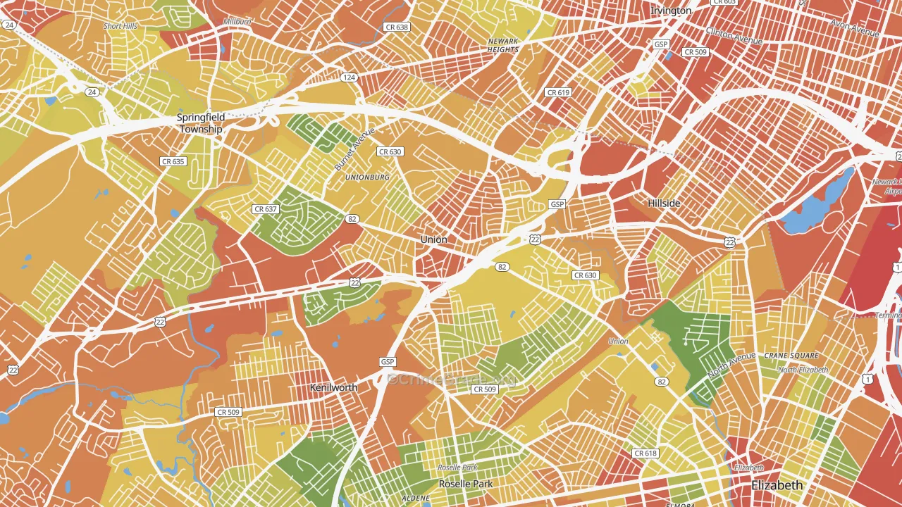 Union, NJ Map of Vandalism Rates