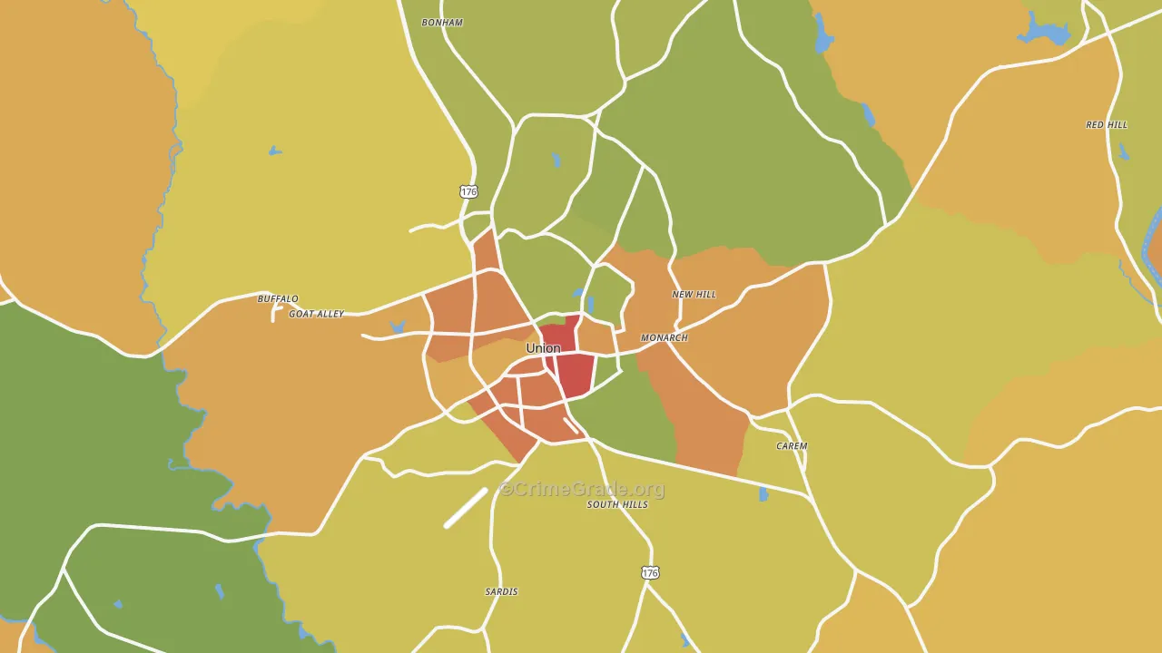 Union, SC Map of Vandalism Rates