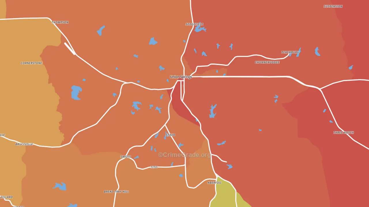 Union Springs, AL Map of Vandalism Rates