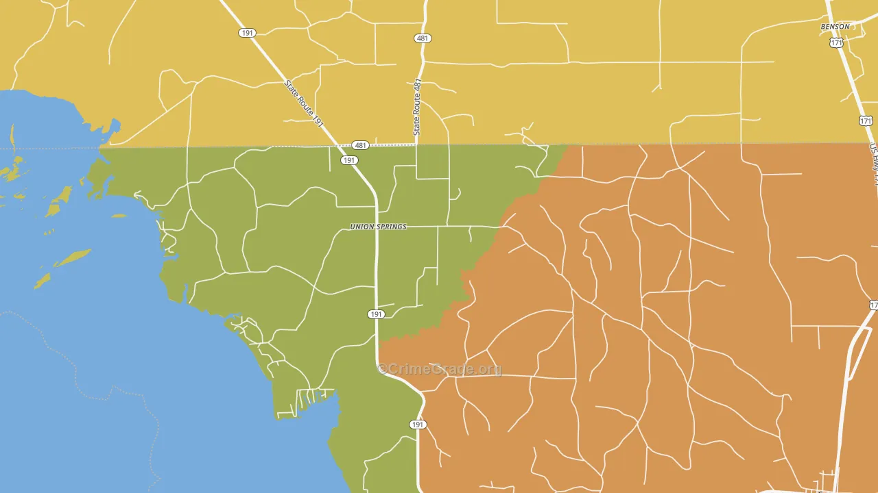 Union Springs, LA Map of Vandalism Rates