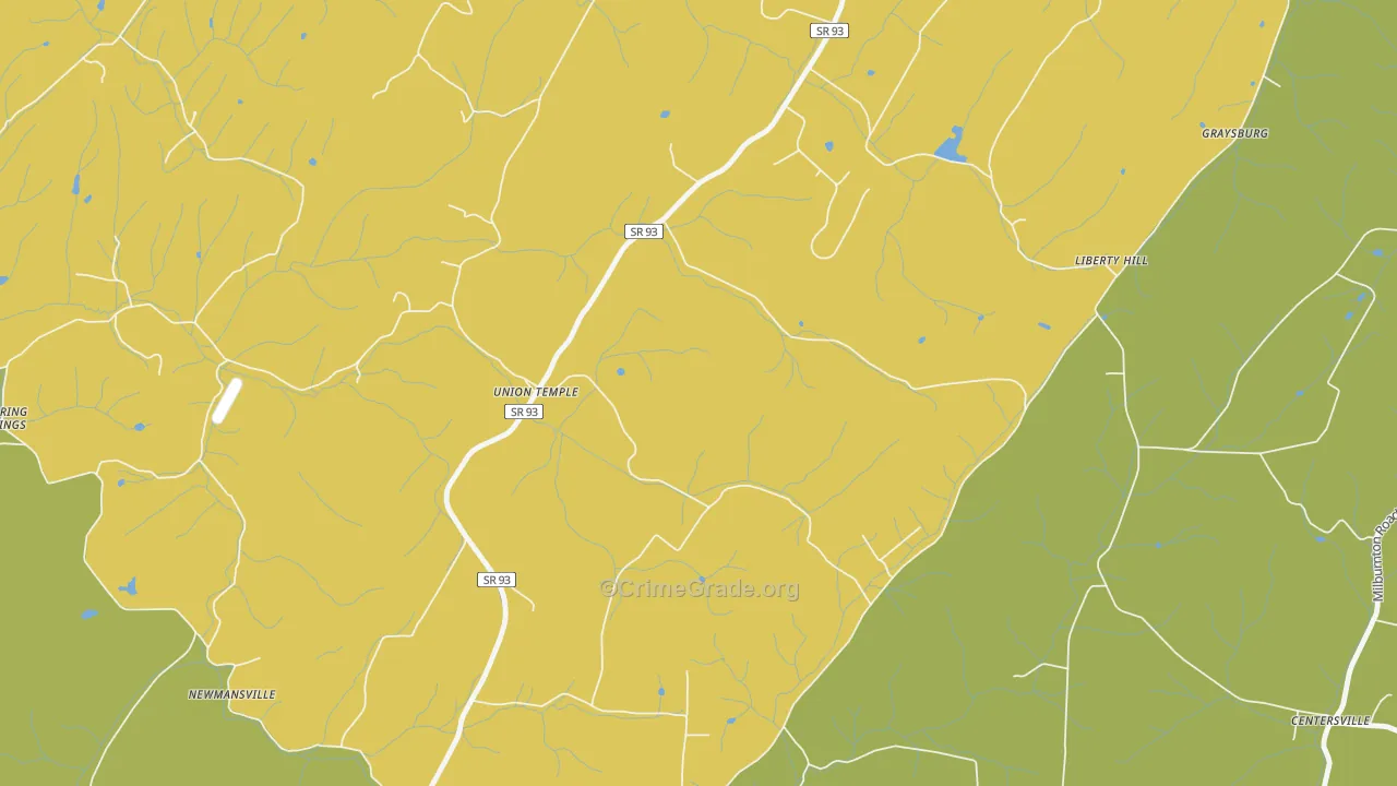 Union Temple, TN Map of Vandalism Rates