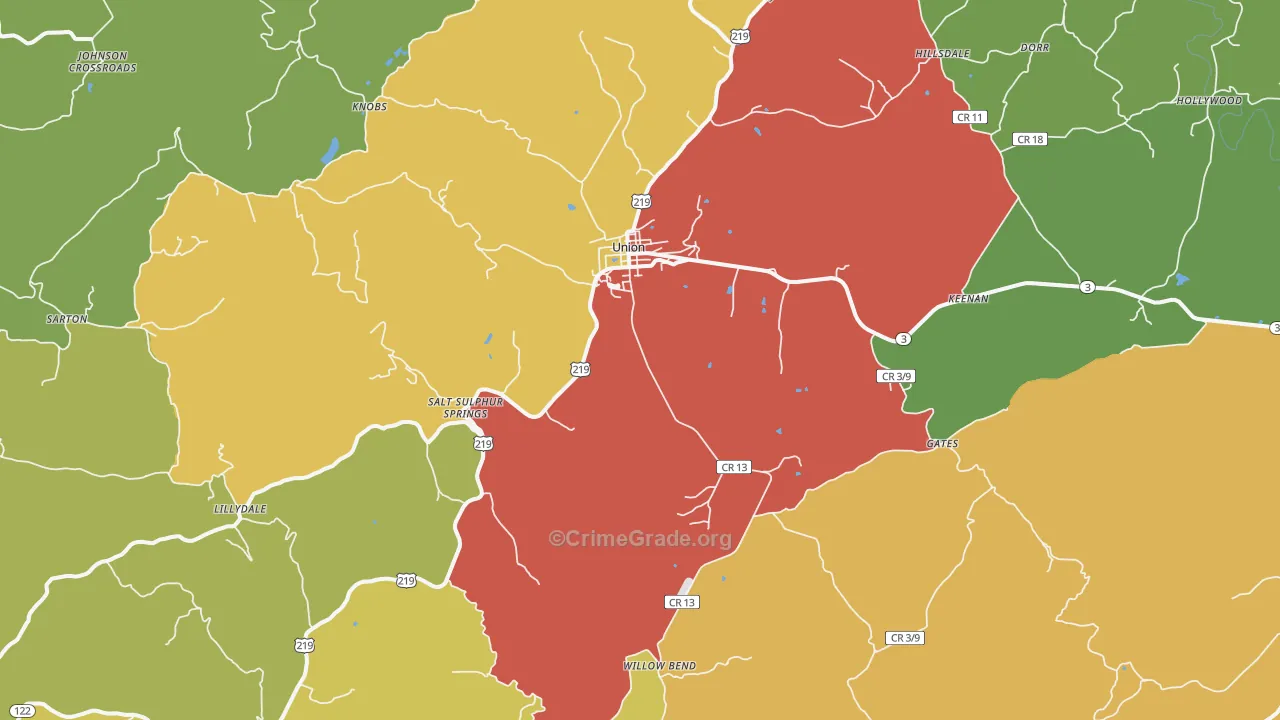 Union, WV Map of Vandalism Rates