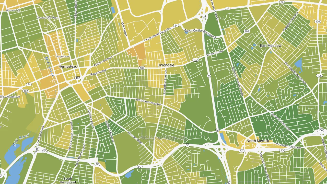 Uniondale, NY Map of Vandalism Rates