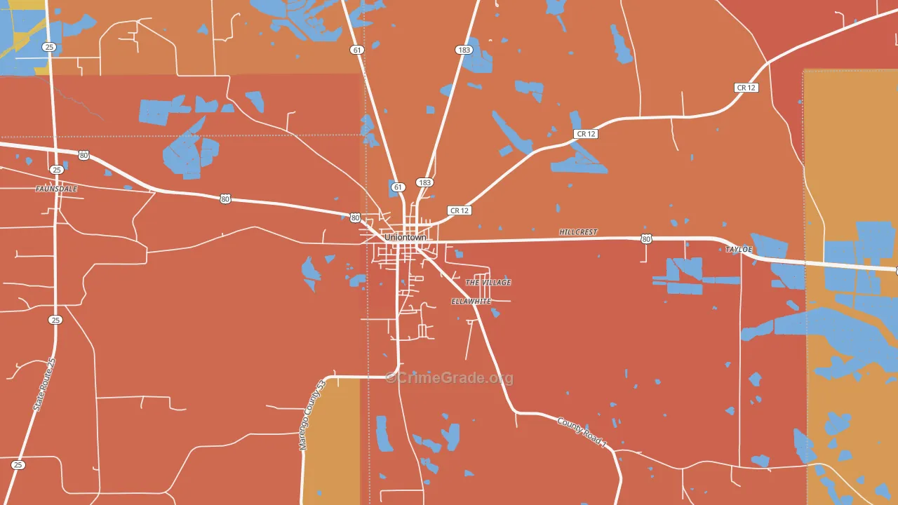 Uniontown, AL Map of Vandalism Rates
