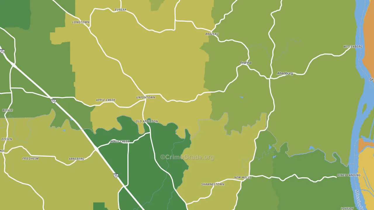 Uniontown, MO Map of Vandalism Rates