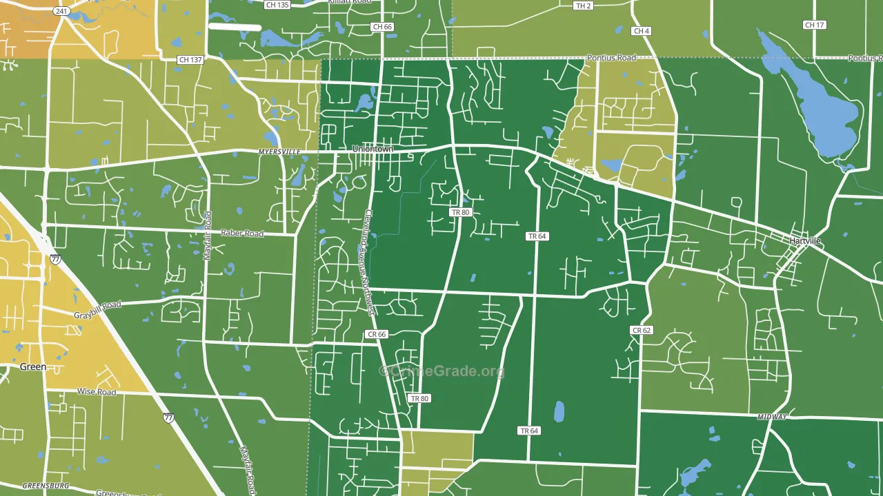 Uniontown, OH Map of Vandalism Rates