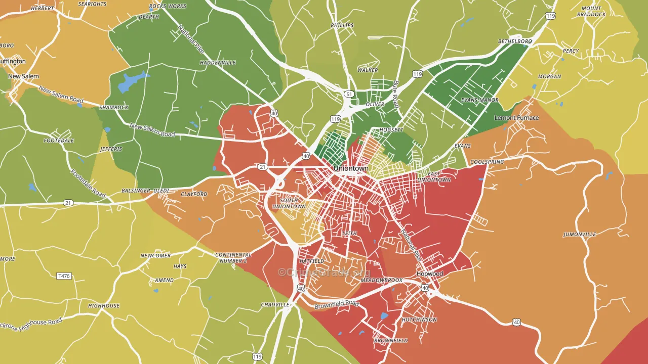 Uniontown, PA Map of Vandalism Rates