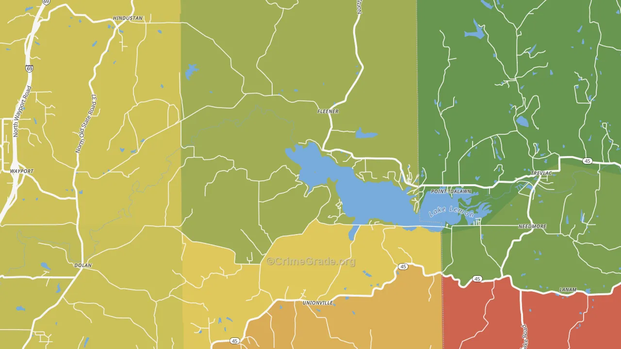 Unionville, IN Map of Vandalism Rates