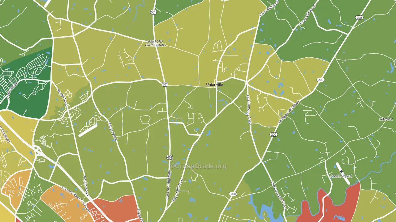Unionville, NC Map of Vandalism Rates