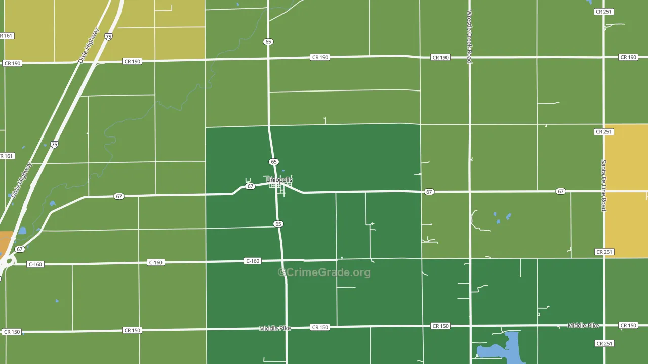 Uniopolis, OH Map of Vandalism Rates