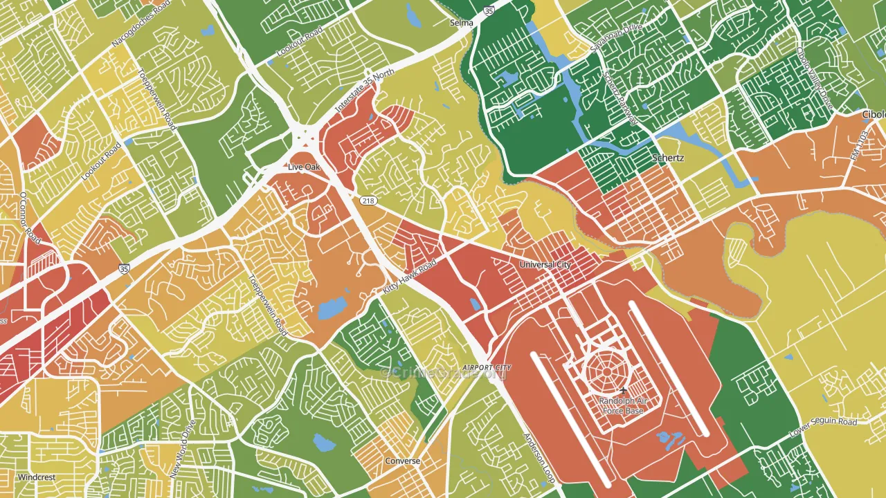 Universal City, TX Map of Vandalism Rates