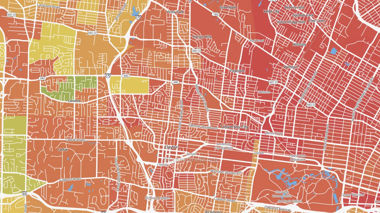 University City, MO Map of Vandalism Rates