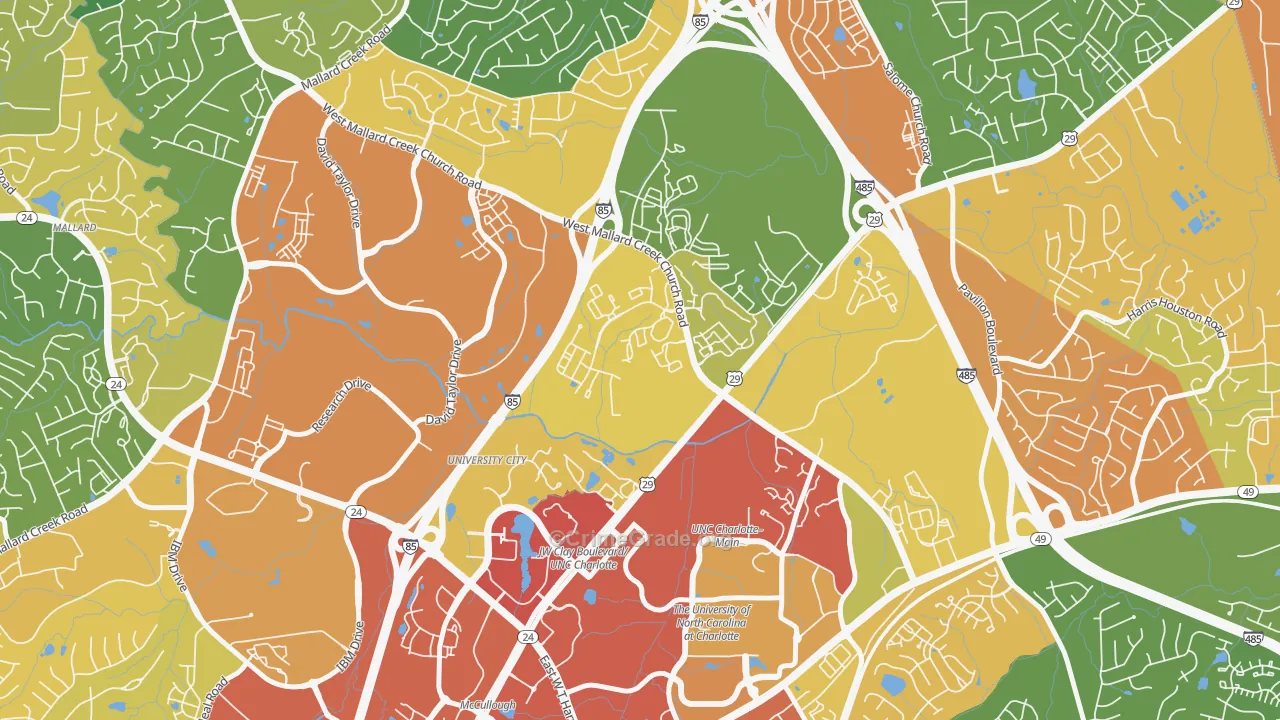 University City North, Charlotte, NC Map of Vandalism Rates