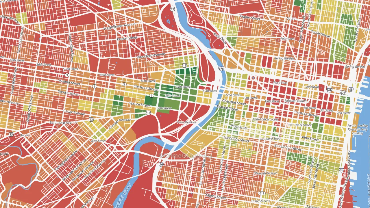 University City, Philadelphia, PA Map of Vandalism Rates