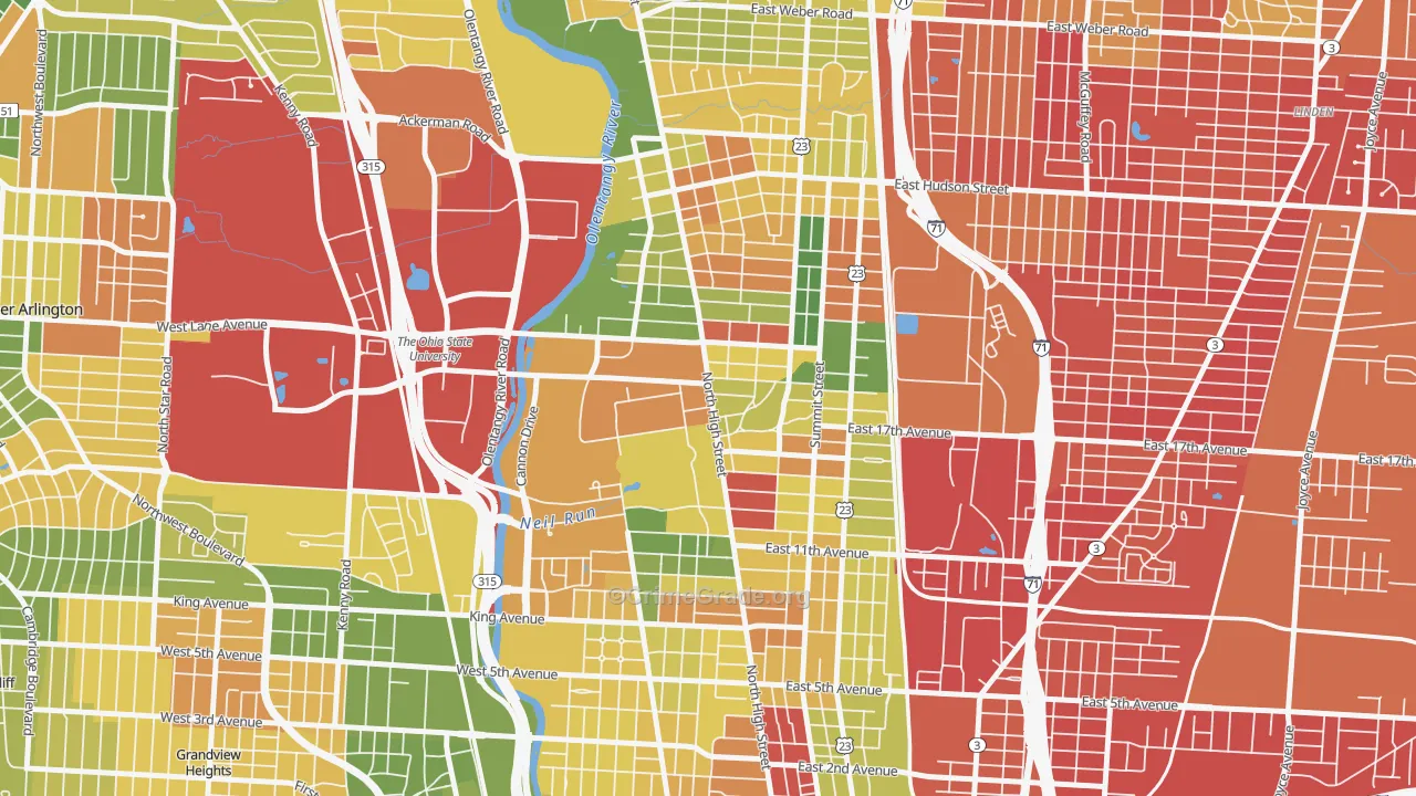 University, Columbus, OH Map of Vandalism Rates