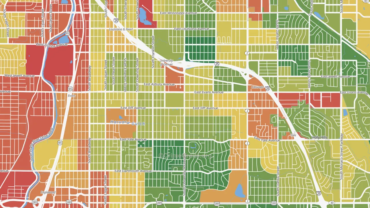 University, Denver, CO Map of Vandalism Rates