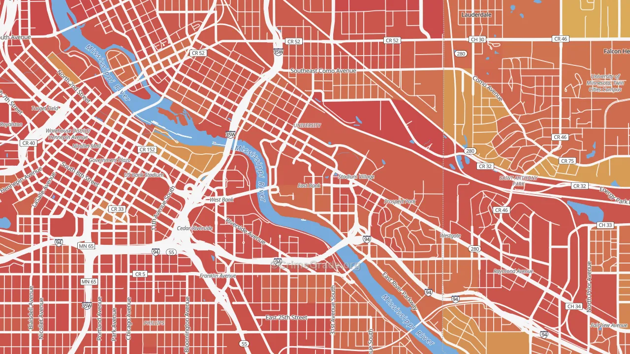 University District, Minneapolis, MN Map of Vandalism Rates