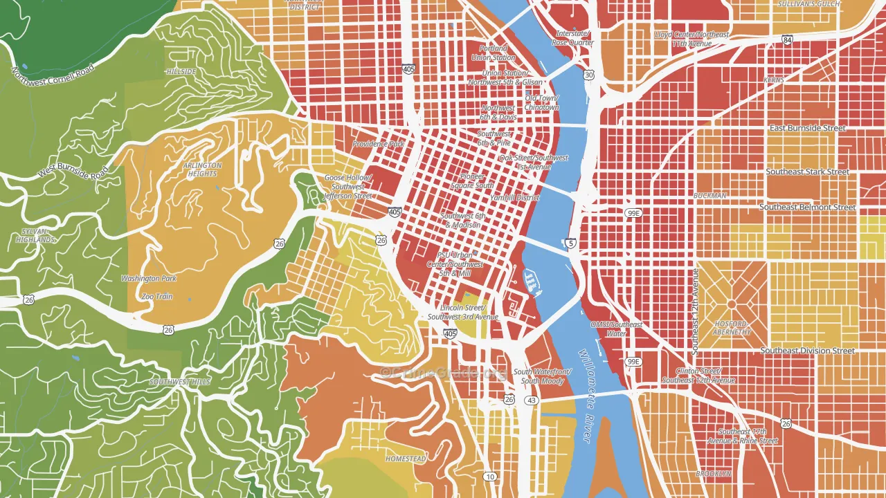 University District, Portland, OR Map of Vandalism Rates