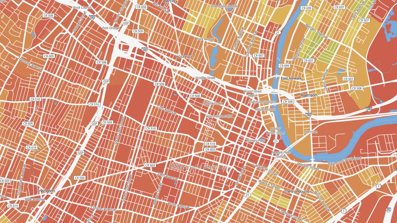 University Heights, Newark, NJ Map of Vandalism Rates