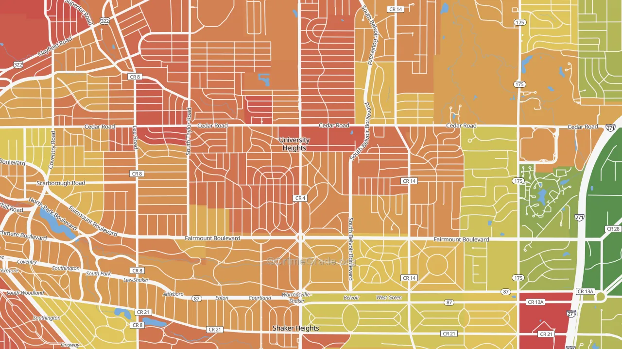 University Heights, OH Map of Vandalism Rates