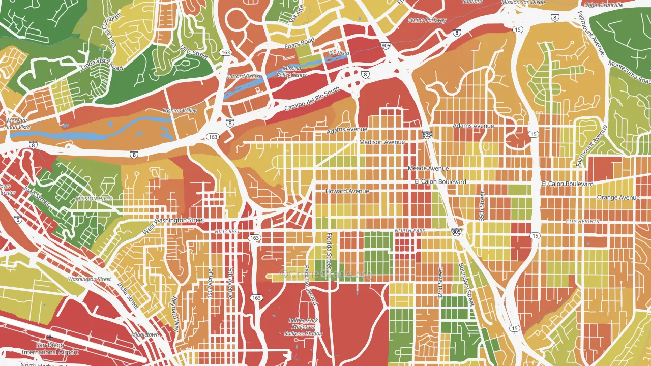 University Heights, San Diego, CA Map of Vandalism Rates
