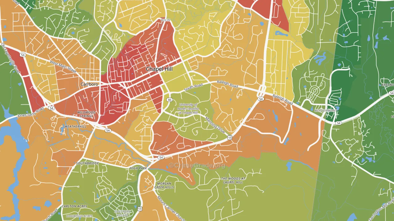 University of NC at Chapel Hill, Chapel Hill, NC Map of Vandalism Rates