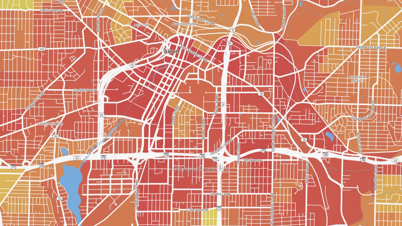 University of Ohio Akron, Akron, OH Map of Vandalism Rates