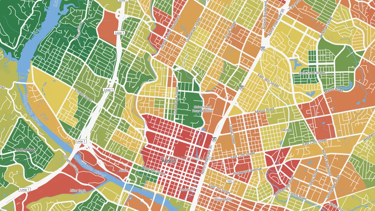 University Of Texas, Austin, TX Map of Vandalism Rates