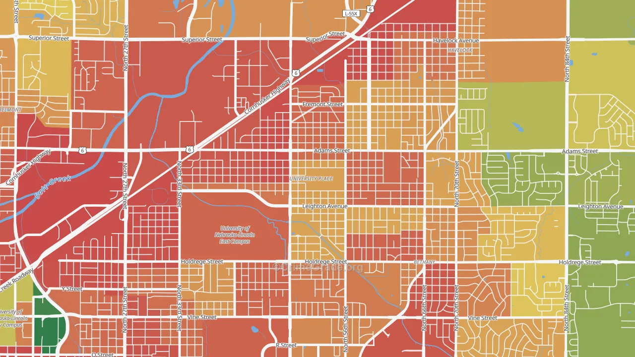 University Place, Lincoln, NE Map of Vandalism Rates