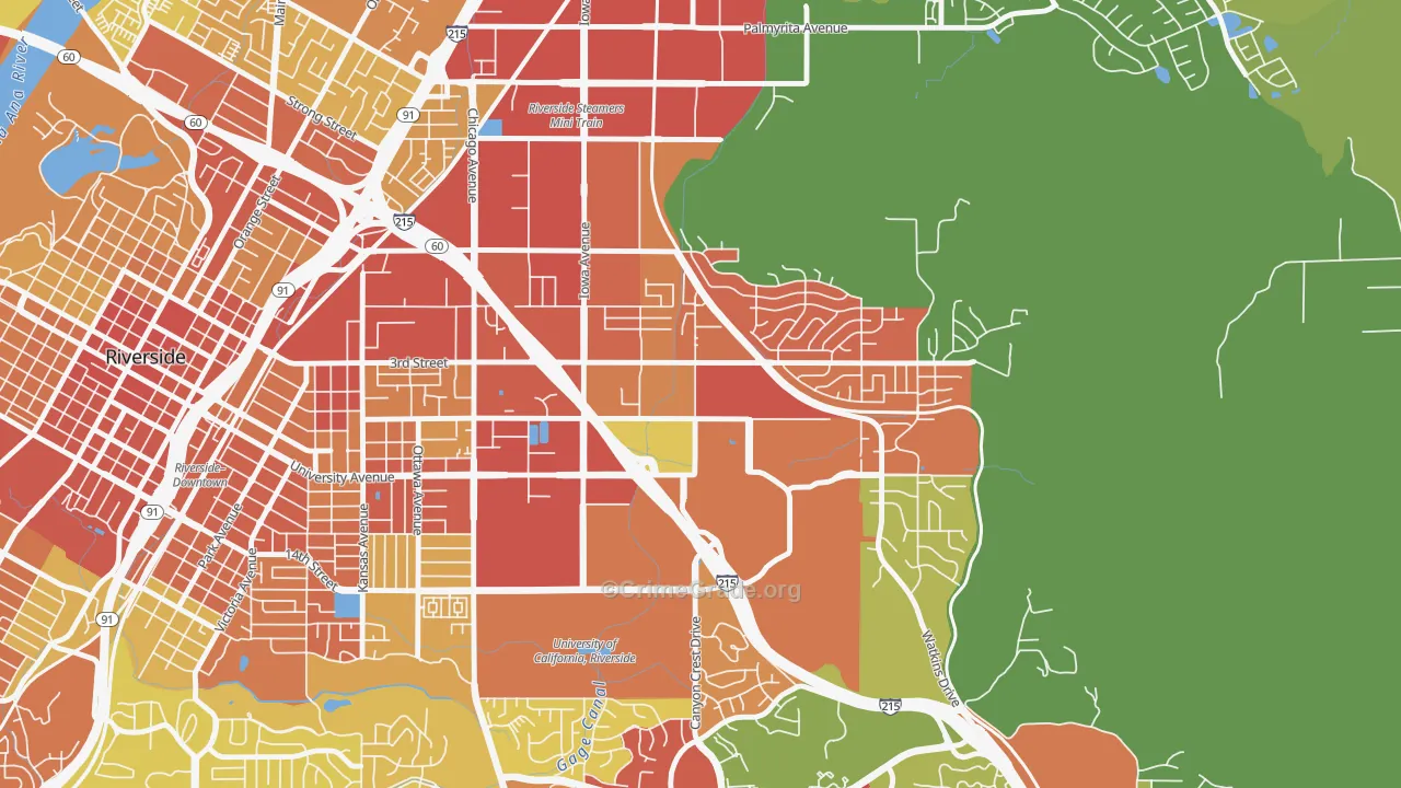 University, Riverside, CA Map of Vandalism Rates