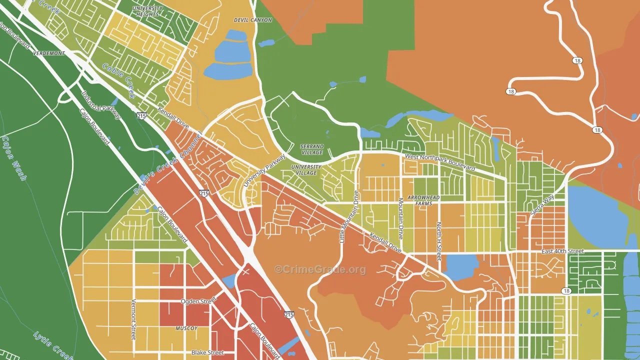 University-San Bernardino, San Bernardino, CA Map of Vandalism Rates