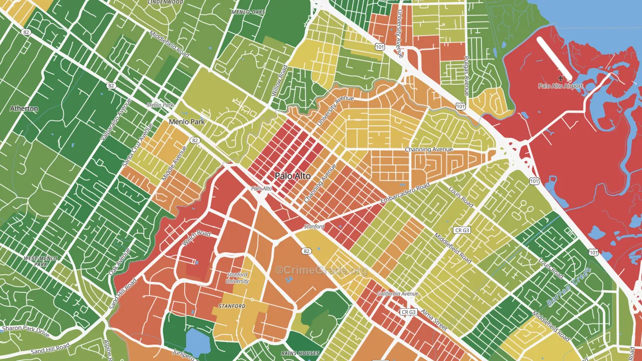 University South, Palo Alto, CA Map of Vandalism Rates