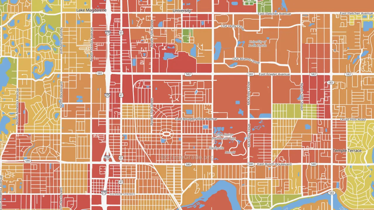 University Square, Tampa, FL Map of Vandalism Rates