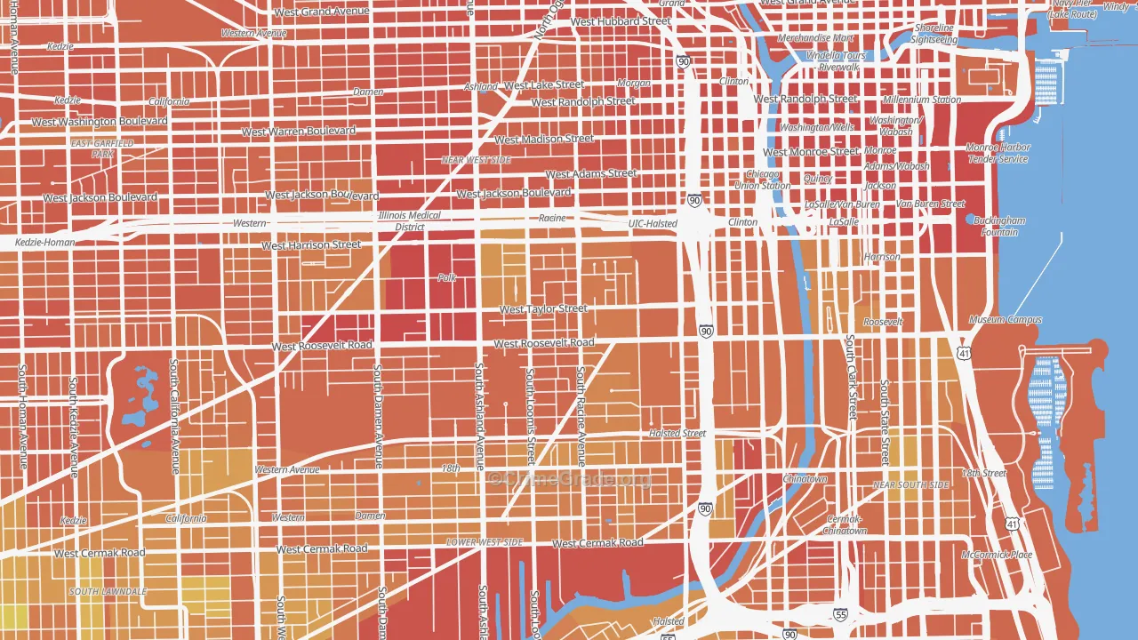 University Village, Chicago, IL Map of Vandalism Rates