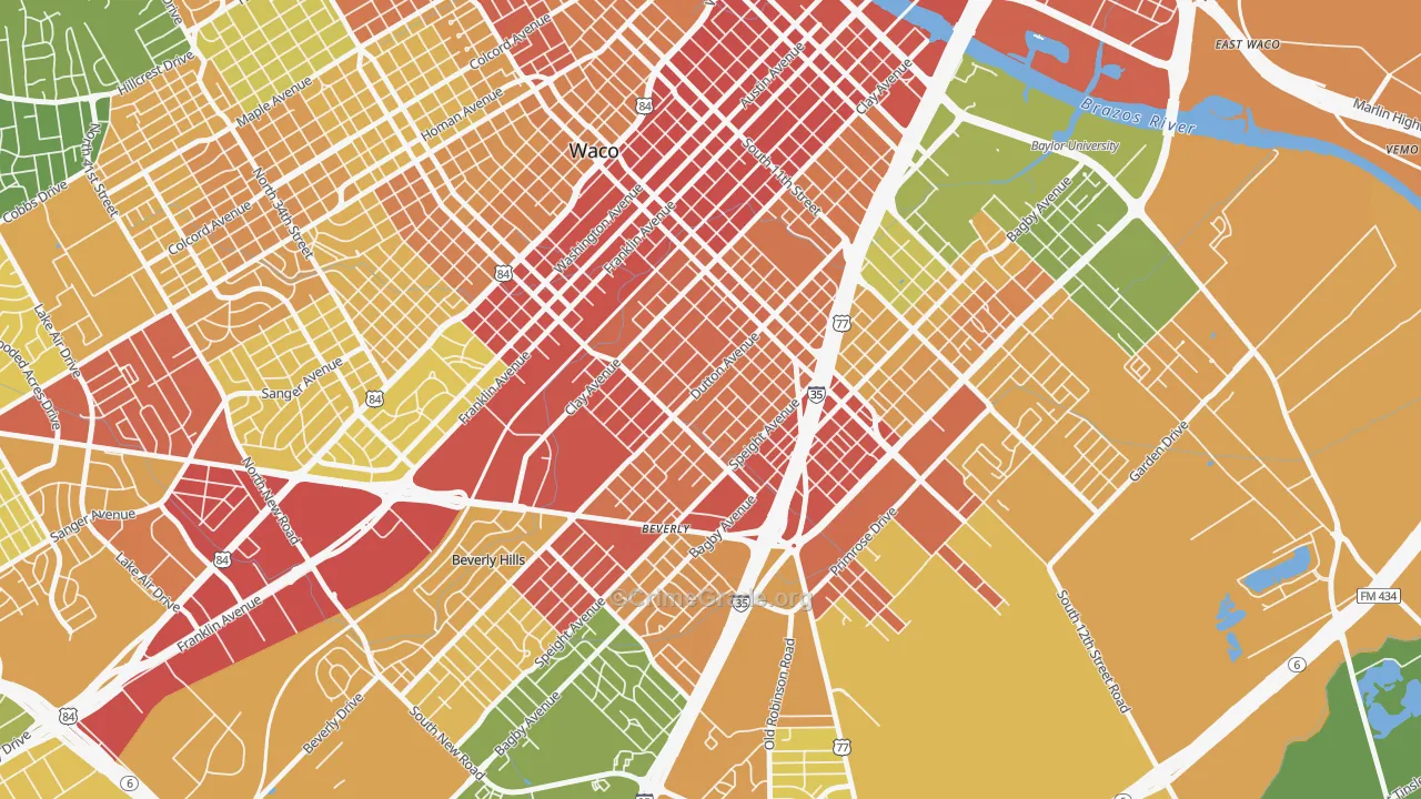 University, Waco, TX Map of Vandalism Rates