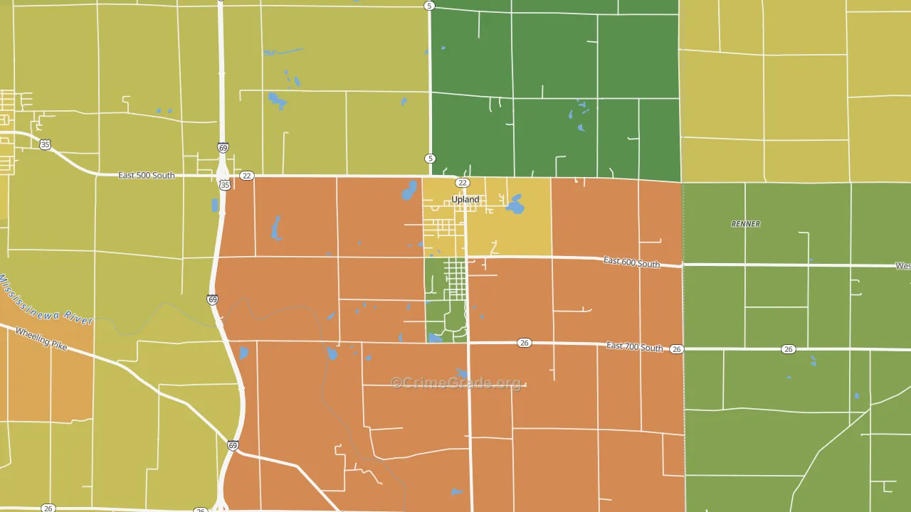 Upland, IN Map of Vandalism Rates