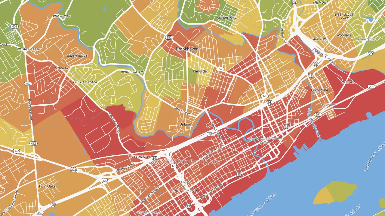 Upland, PA Map of Vandalism Rates