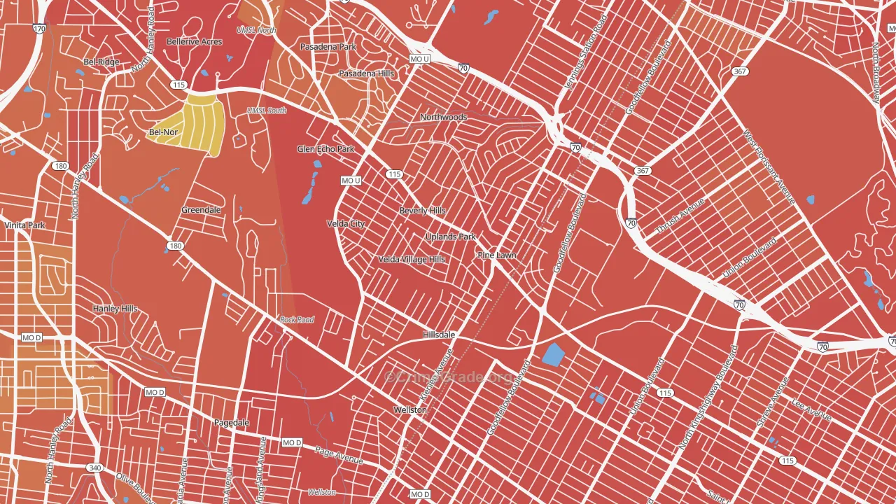 Uplands Park, MO Map of Vandalism Rates