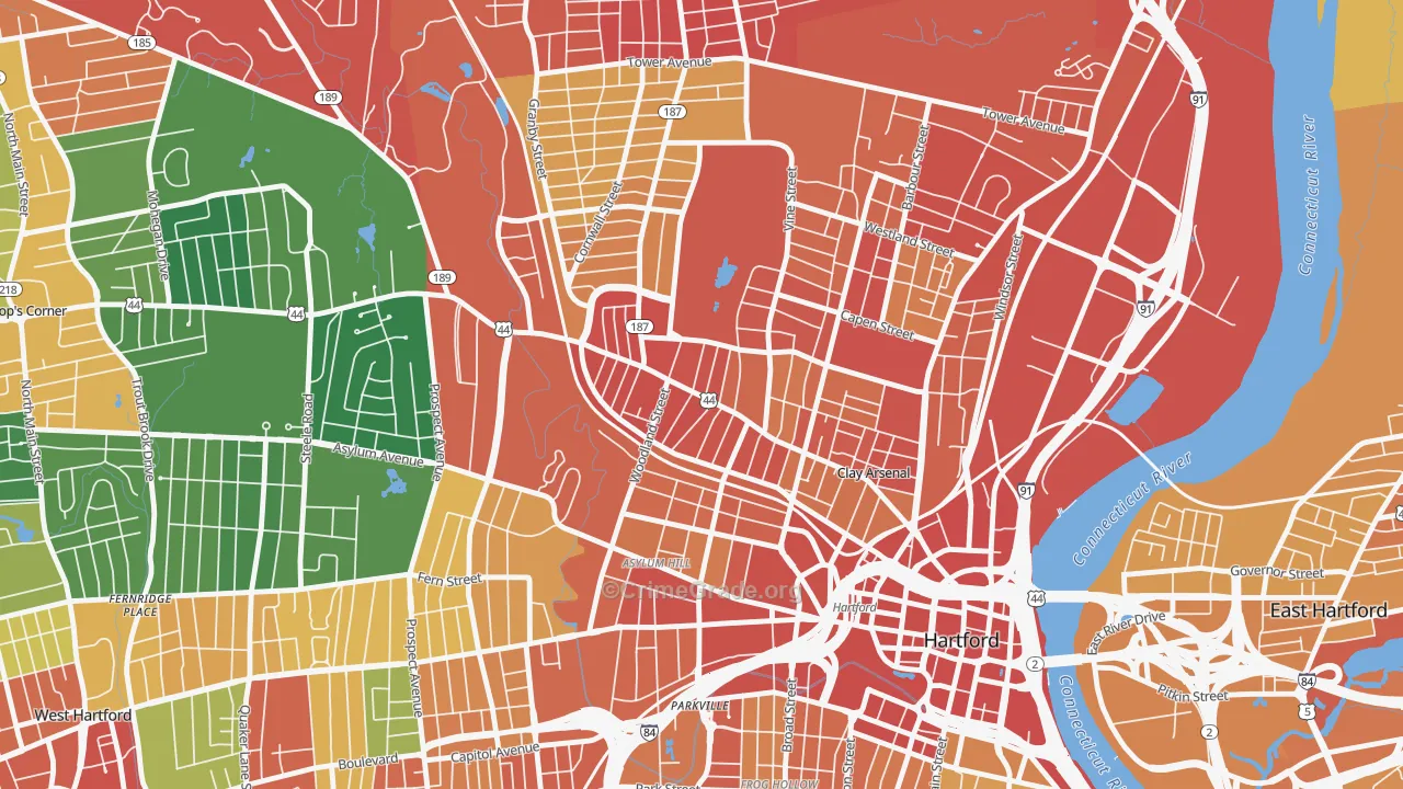 Upper Albany, Hartford, CT Map of Vandalism Rates