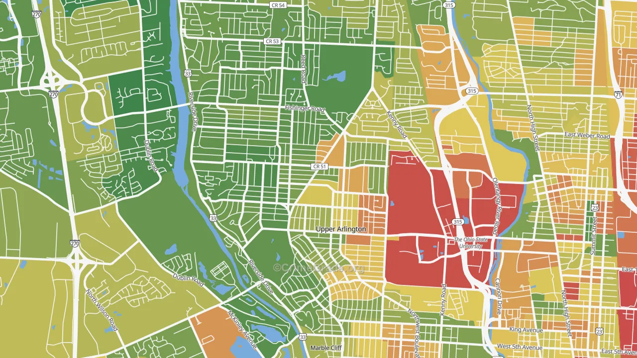 Upper Arlington, OH Map of Vandalism Rates