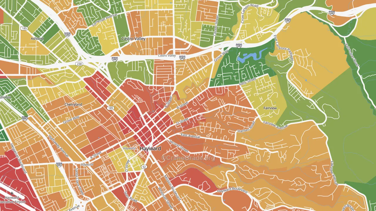 Upper B Street, Hayward, CA Map of Vandalism Rates