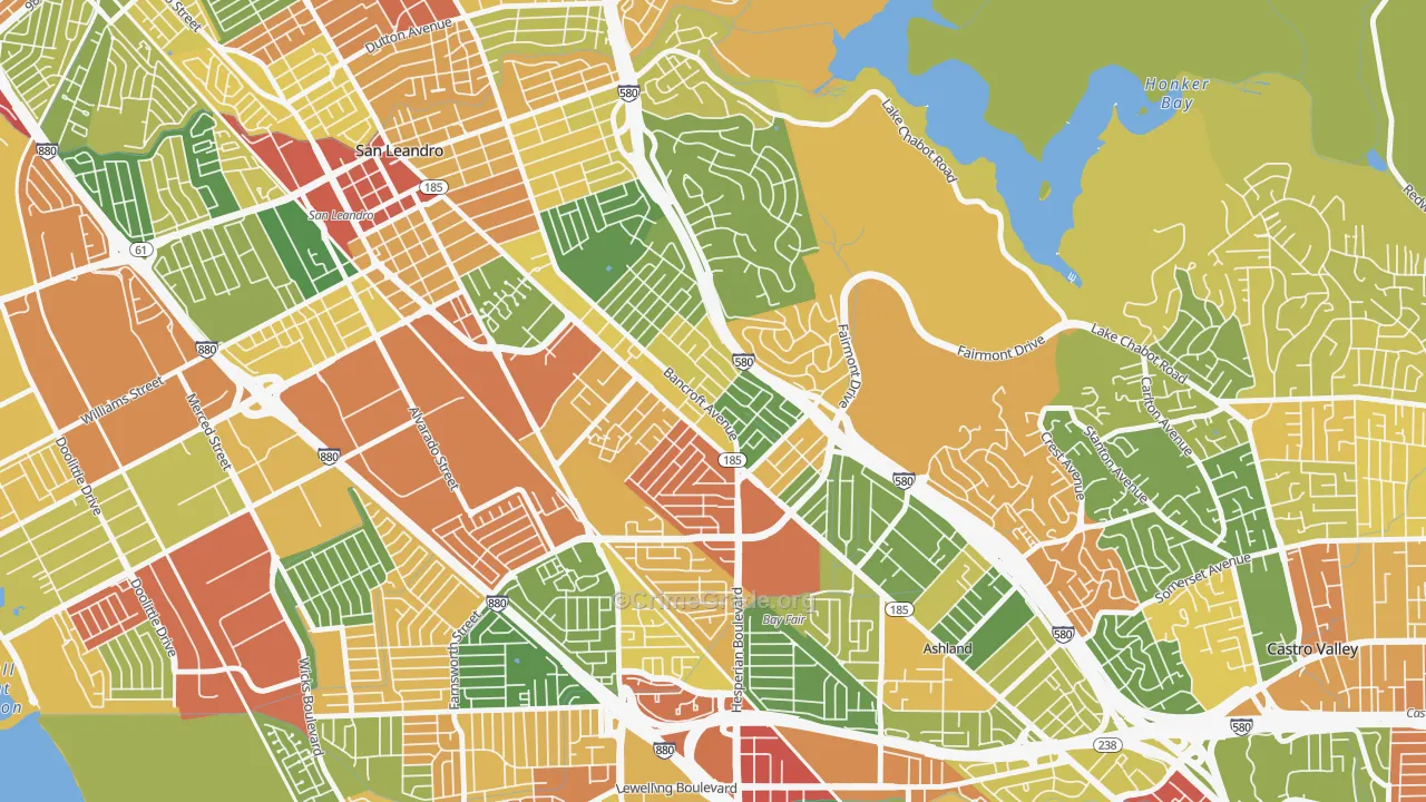 Upper Bal, San Leandro, CA Map of Vandalism Rates