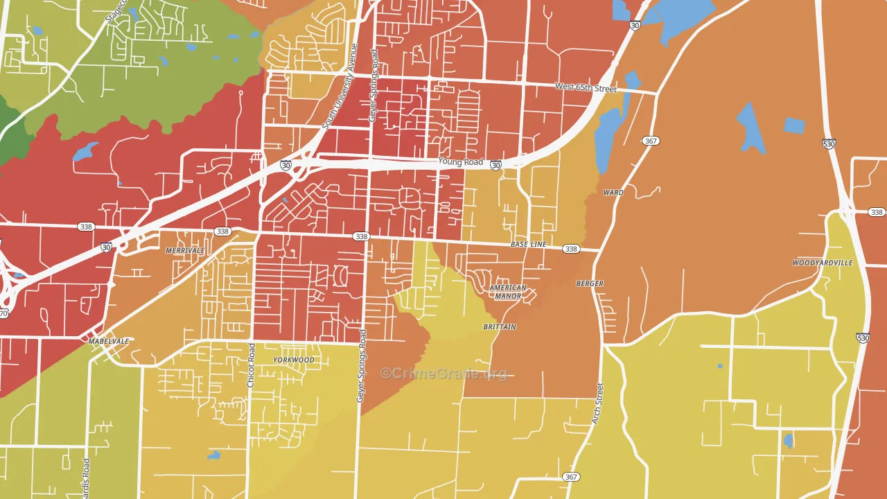 Upper Baseline, Little Rock, AR Map of Vandalism Rates