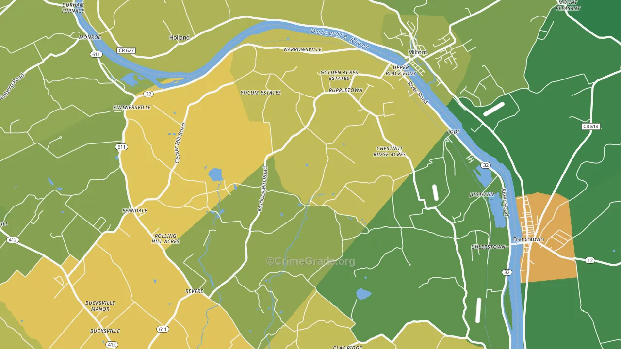 Upper Black Eddy, PA Map of Vandalism Rates